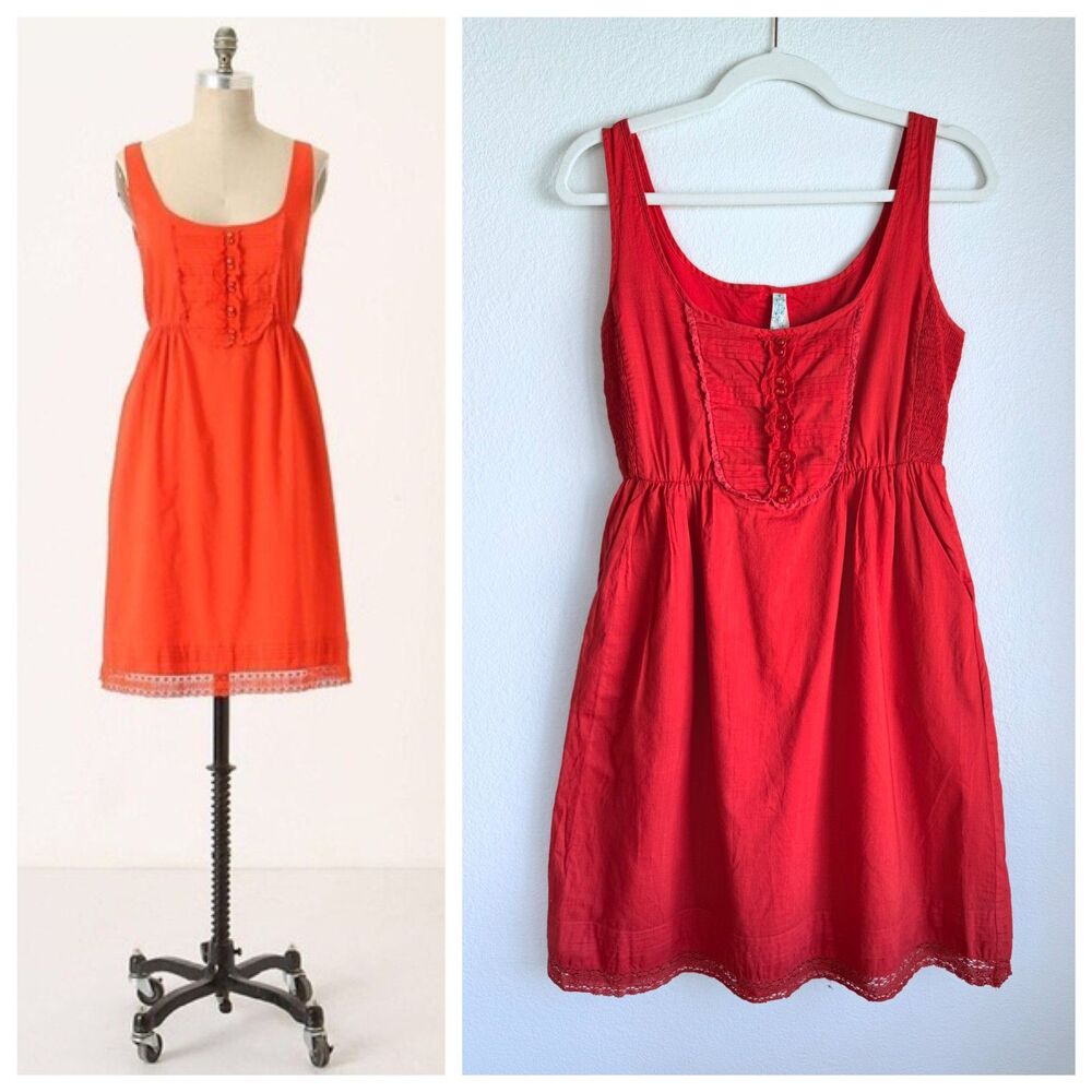 Anthropologie Maeve Oratory Cotton Lace Sleeveless Sundress in Orange Size S